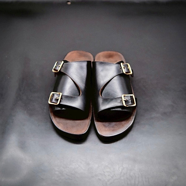 【オーダー限定生産】“ DINAH ” / Double Monk Sandals / Horse Butt -BLACK-