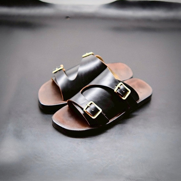 【オーダー限定生産】“ DINAH ” / Double Monk Sandals / Horse Butt -BLACK-